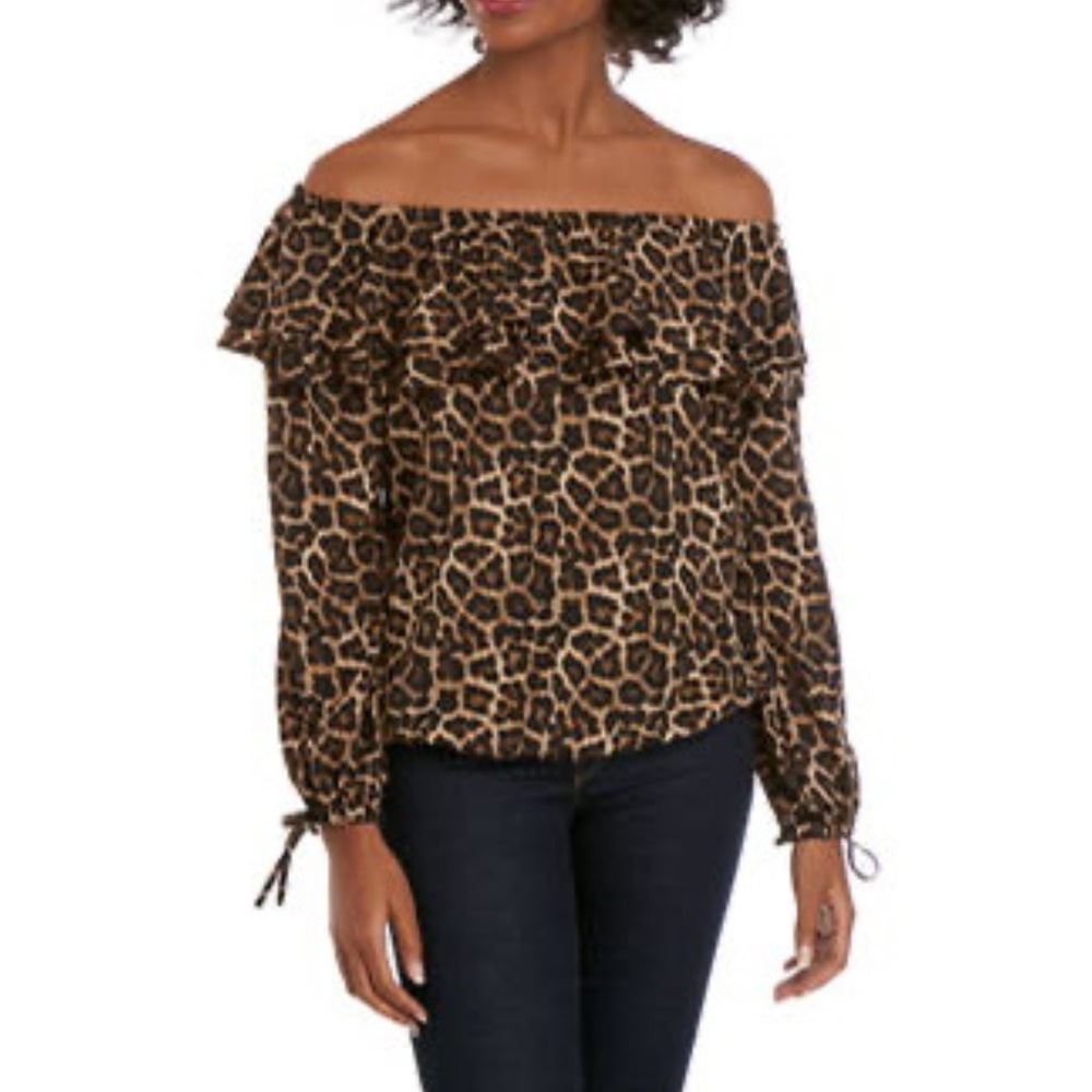 MICHAEL Michael Kors Leopard Print Ruffle Blouse Women's Size Medium